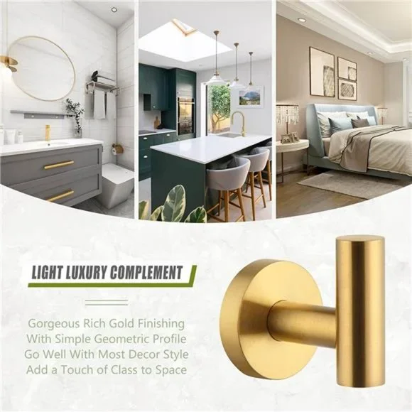 Towel Hook 2 PCS, Stainless Steel Bath Towel Robe Coat Holder, Brushed Gold